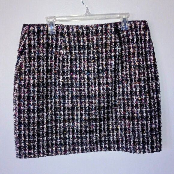 Bagatelle Collection Tweed A-Line Mini Skirt-Large-Metallic Tinsel-Rainbow-Lined - Picture 3 of 7